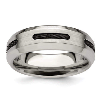 Edward Mirell Brushed/Polished Cobalt with Black Cable Accent 7mm Band Size 10 - Larson Jewelers