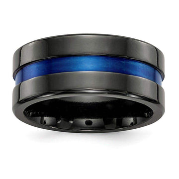 Edward Mirell Black Ti Blue Anodized Wide Center 10mm Band - Larson Jewelers