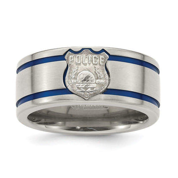 Edward Mirell Titanium Blue Anodized w/ SS Police Shield Tag 10mm Band - Larson Jewelers