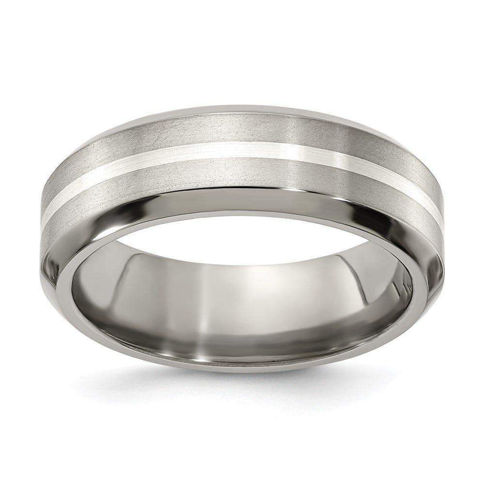 Edward Mirell Gray Ti with Sterling Silver Inlay 7mm Band - Larson Jewelers