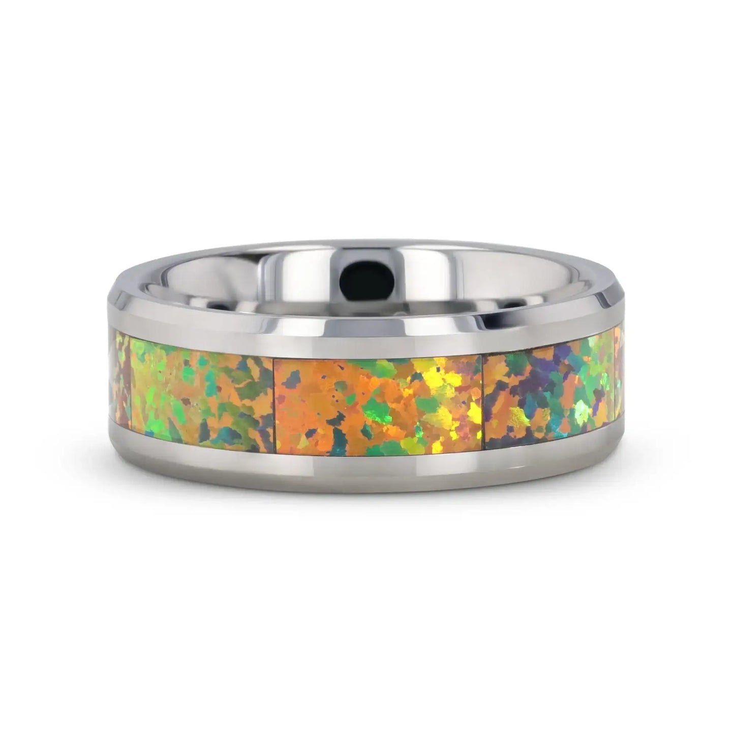 ETHEREAL Tungsten Carbide Ring with Blue & Orange Opal Inlay - 8mm - Larson Jewelers