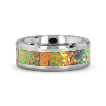 ETHEREAL Tungsten Carbide Ring with Blue & Orange Opal Inlay - 8mm - Larson Jewelers