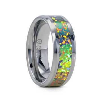 ETHEREAL Tungsten Carbide Ring with Blue & Orange Opal Inlay - 8mm - Larson Jewelers