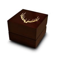 Deer Antlers Engraved Wood Ring Box Chocolate Dark Wood Personalized Wooden Wedding Ring Box - Larson Jewelers