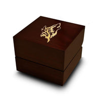 Double Wolf Head Print Engraved Wood Ring Box Chocolate Dark Wood Personalized Wooden Wedding Ring Box - Larson Jewelers
