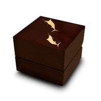 Marlin Fish Sea Print Engraved Wood Ring Box Chocolate Dark Wood Personalized Wooden Wedding Ring Box - Larson Jewelers
