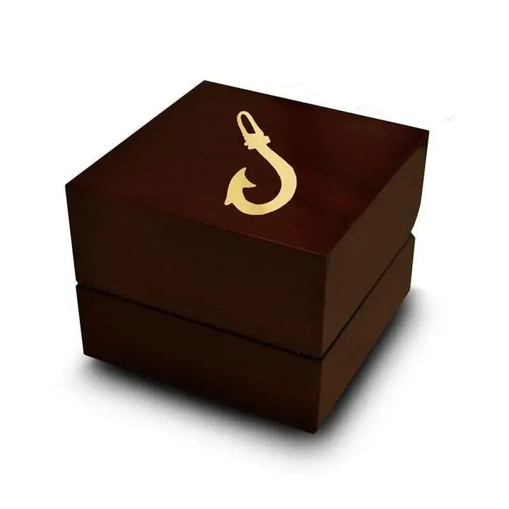 Polynesian Fishing Hook Engraved Wood Ring Box Chocolate Dark Wood Personalized Wooden Wedding Ring Box - Larson Jewelers