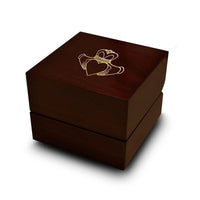 Crowned Heart Shaped Symbol Engraved Wood Ring Box Chocolate Dark Wood Personalized Wooden Wedding Ring Box - Larson Jewelers