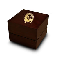 Crown of Thorns Jesus Symbol Engraved Wood Ring Box Chocolate Dark Wood Personalized Wooden Wedding Ring Box - Larson Jewelers