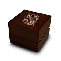 Square Celtic Knot Engraved Wood Ring Box Chocolate Dark Wood Personalized Wooden Wedding Ring Box - Larson Jewelers