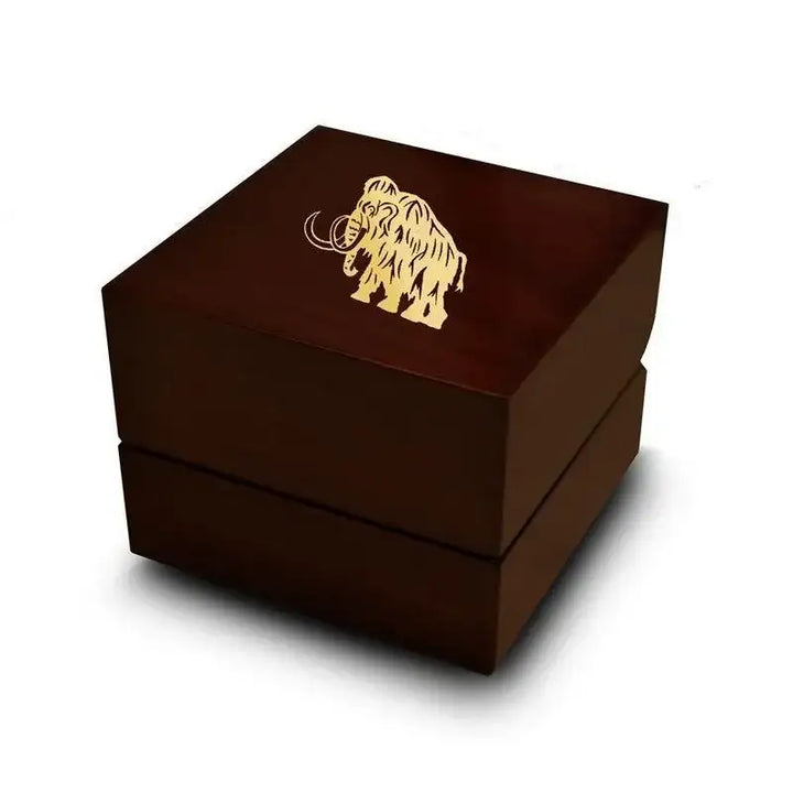 Woolly Mammoth Engraved Wood Ring Box Chocolate Dark Wood Personalized Wooden Wedding Ring Box - Larson Jewelers