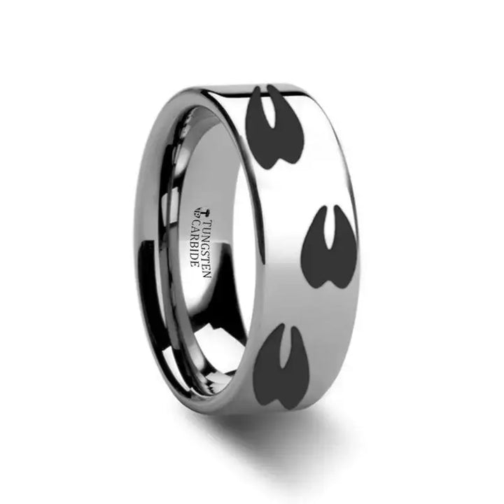 Animal Track Deer Print Ring Engraved Flat Tungsten Ring - 4mm - 12mm - Larson Jewelers