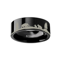 Animal Landscape Scene Bears Bear Cubs Ring Engraved Flat Black Tungsten Ring - 4mm -12mm - Larson Jewelers