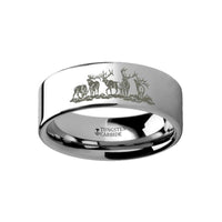 Animal Landscape Scene Five Deer Stag Hunting Ring Engraved Flat Tungsten Ring - 4mm - 12mm - Larson Jewelers