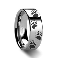 Animal Track Bear Paw Print Ring Engraved Flat Tungsten - 4mm - 12mm - Larson Jewelers