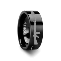 M16 Print Design Ring Engraved Flat Tungsten Black Ring - 4mm - 12mm - Larson Jewelers