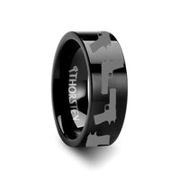M1911 Print Design Ring Engraved Flat Tungsten Black Ring - 4mm - 12mm - Larson Jewelers