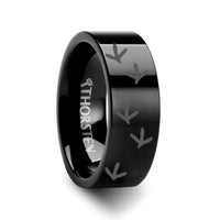 Quail Bird Track Print Ring Engraved Flat Black Tungsten Ring - 4mm - 12mm - Larson Jewelers