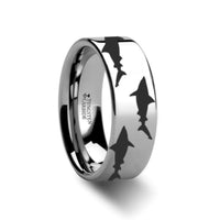 Shark Predator Fish Sea Print Pattern Ring Engraved Flat Tungsten Ring - 4mm - 12mm - Larson Jewelers