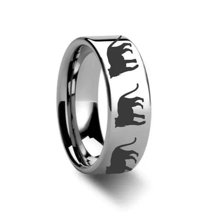 Animal Tiger Print Ring Engraved Flat Tungsten Ring - 4mm - 12mm - Larson Jewelers