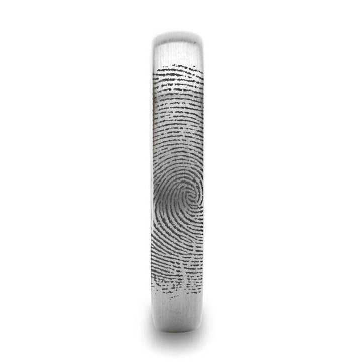 Fingerprint Ring Engraved Domed Tungsten Ring Brushed Ring- Perseus - 4mm - 12mm - Larson Jewelers