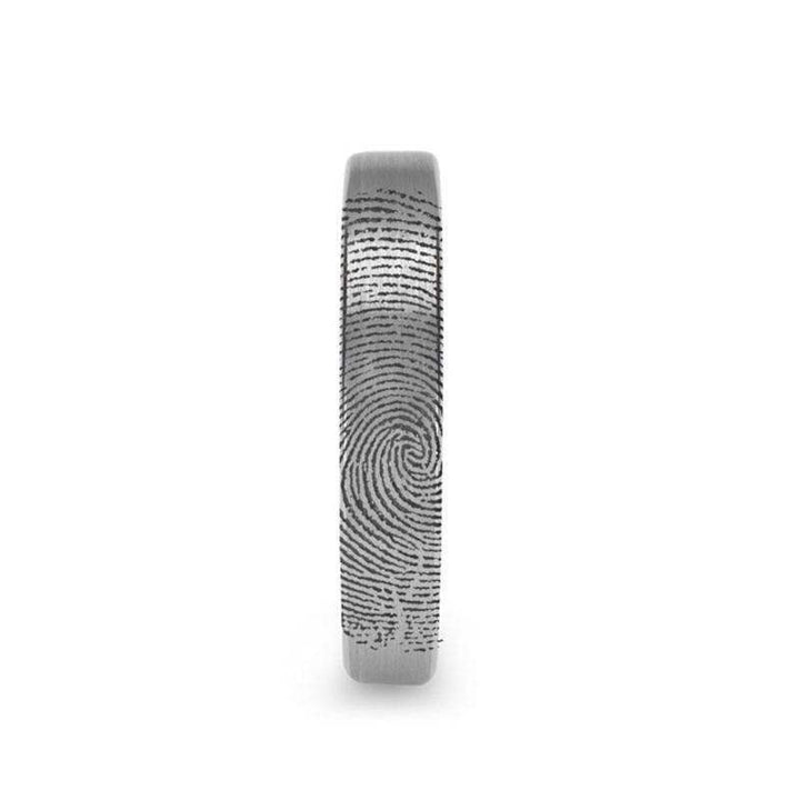 Fingerprint Engraved Flat Pipe Cut Tungsten Ring Brushed Ring - Mercury - 4mm - 12mm - Larson Jewelers