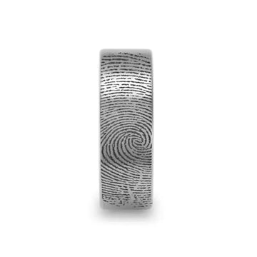 Fingerprint Engraved Flat Pipe Cut Tungsten Ring Brushed Ring - Mercury - 4mm - 12mm - Larson Jewelers