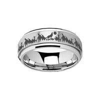 Spinning Engraved Mountain Wolf Moon Tungsten Carbide Spinner Wedding Band - 8mm - Larson Jewelers