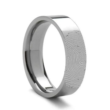 14k Fingerprint Ring White Gold Engraved Flat Band- 4mm - 8mm - Larson Jewelers