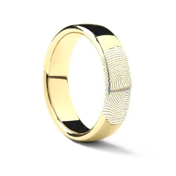 10k Fingerprint Ring Yellow Gold Engraved Domed Band - 4mm - 8mm - Larson Jewelers