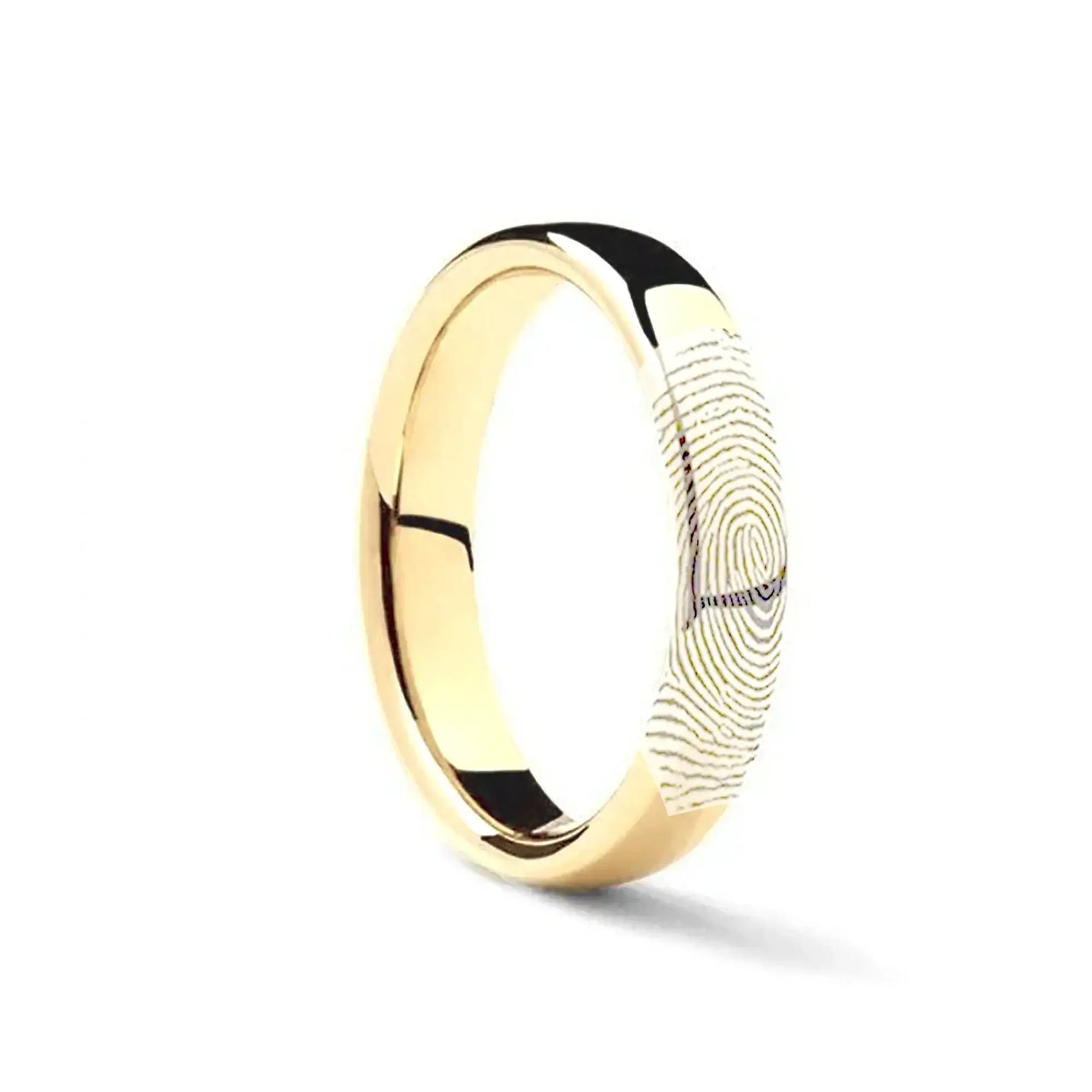10k Fingerprint Ring Yellow Gold Engraved Domed Band - 4mm - 8mm - Larson Jewelers
