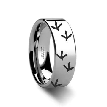 Quail Bird Track Print Ring Engraved Flat Tungsten Ring - 4mm - 12mm - Larson Jewelers