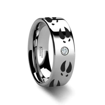 Deer Print Animal Track Ring Engraved Flat Tungsten Diamond Ring - 6mm - 8mm - Larson Jewelers