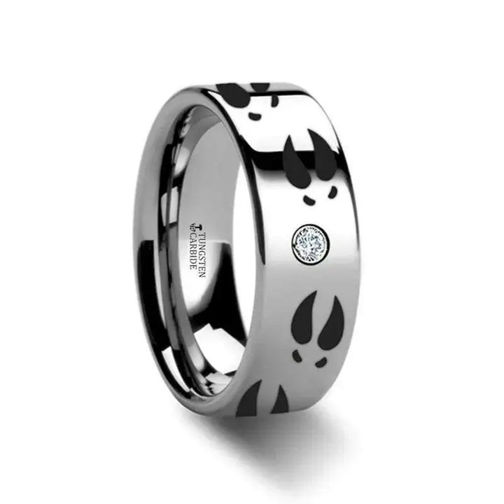 Deer Print Animal Track Ring Engraved Flat Tungsten Diamond Ring - 6mm - 8mm - Larson Jewelers