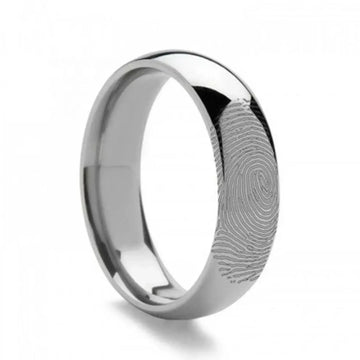 14k Fingerprint Ring White Gold Engraved Domed Band - 4mm - 8mm - Larson Jewelers