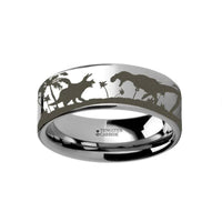 Prehistoric Dinosaur Jurassic Themed Portrait Ring Engraved Flat Tungsten Ring - 4mm - 12mm - Larson Jewelers