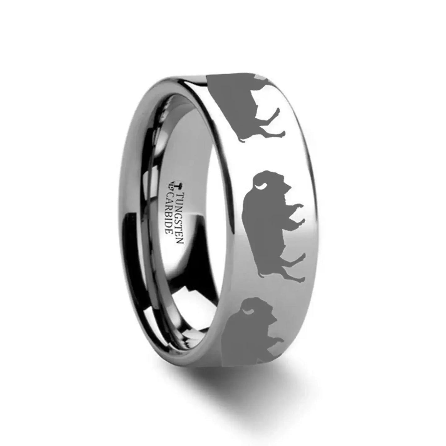 Animal Silhouette Buffalo Engraved Flat Tungsten Ring - 4mm - 12mm - Larson Jewelers