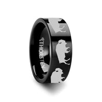 Animal Silhouette Buffalo Ring Engraved Flat Black Tungsten Ring - 4mm - 12mm - Larson Jewelers