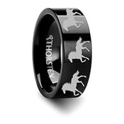 Animal Horse Print Ring Engraved Flat Black Tungsten Ring - 4mm - 12mm - Larson Jewelers
