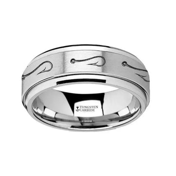 Spinning Engraved Fishing Hook Tungsten Carbide Spinner Wedding Band - 8mm - Larson Jewelers