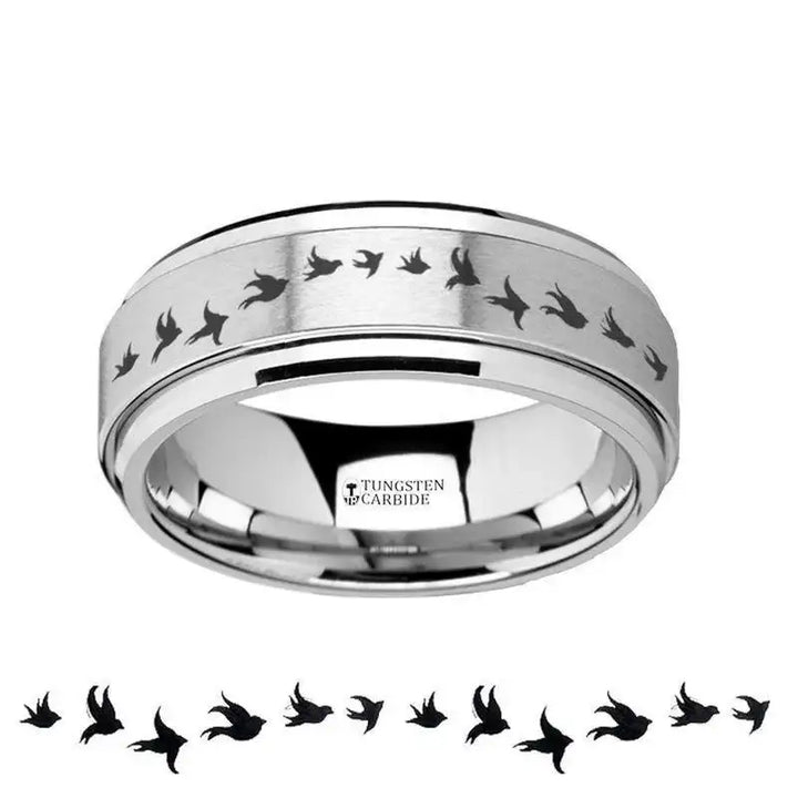Spinning Engraved Flying Birds Tungsten Carbide Spinner Wedding Band - 8mm - Larson Jewelers