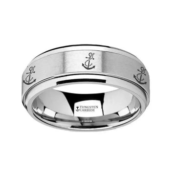 Spinning Engraved Artistic Anchor Tungsten Carbide Spinner Wedding Band - 8mm - Larson Jewelers