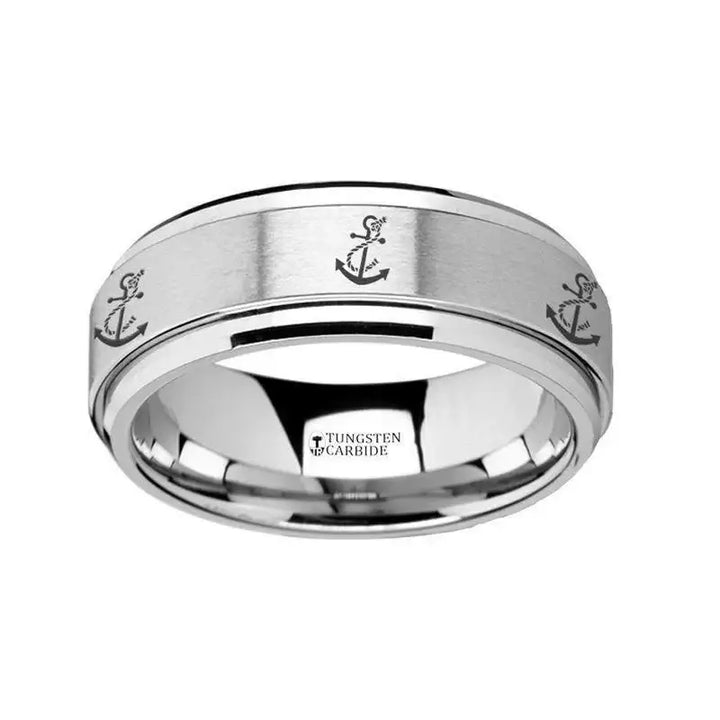 Spinning Engraved Artistic Anchor Tungsten Carbide Spinner Wedding Band - 8mm - Larson Jewelers