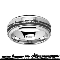 Spinning Engraved Herding Cattle Tungsten Carbide Spinner Wedding Band - 8mm - Larson Jewelers