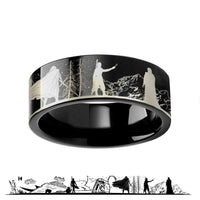 Star Wars Force Awakens Scene Jakku Luke Skywalker Rey Kylo Ren Scene Black Tungsten Engraved Ring - 4mm - 12mm - Larson Jewelers