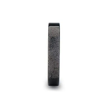 Fingerprint Engraved Flat Pipe Cut Black Tungsten Ring Polished - Morpheus - 4mm - 12mm - Larson Jewelers