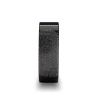 Fingerprint Engraved Flat Pipe Cut Black Tungsten Ring Polished - Morpheus - 4mm - 12mm - Larson Jewelers