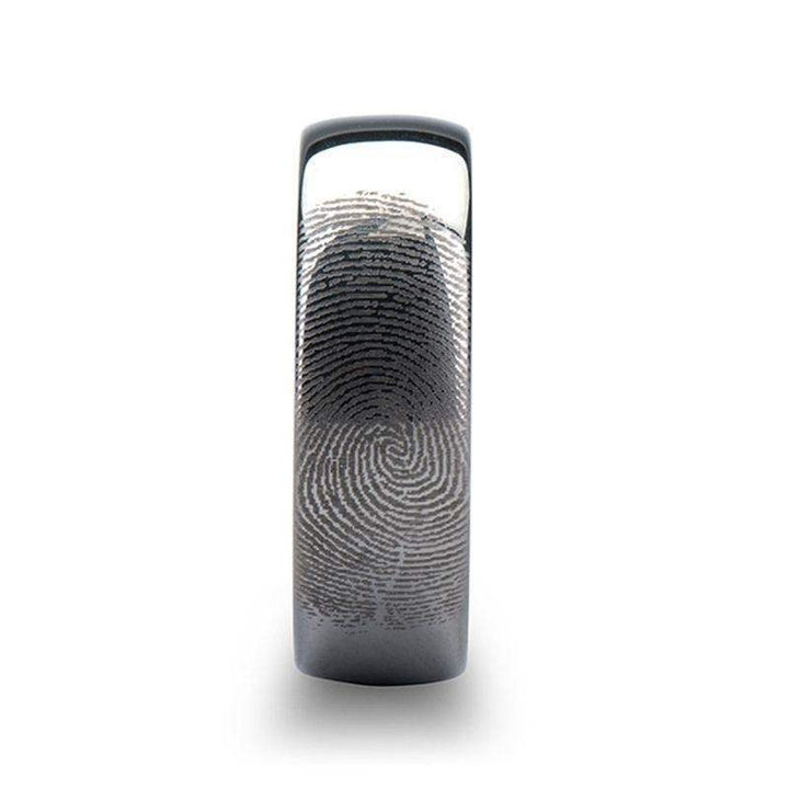 Fingerprint Engraved Domed Tungsten Ring Polished - Dominus - 4mm - 12mm - Larson Jewelers