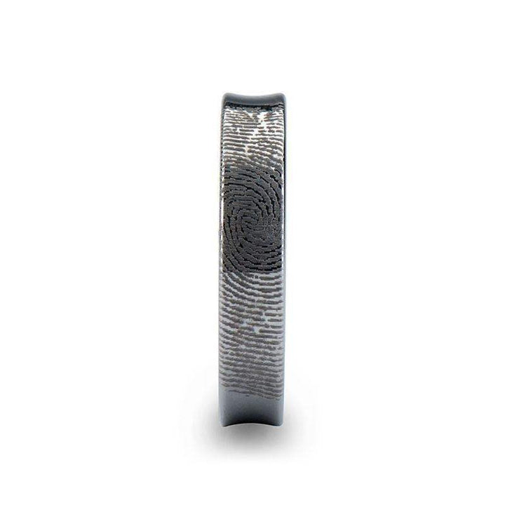Fingerprint Engraved Concave Tungsten Ring Polished - Washington - 4mm - 8mm - Larson Jewelers