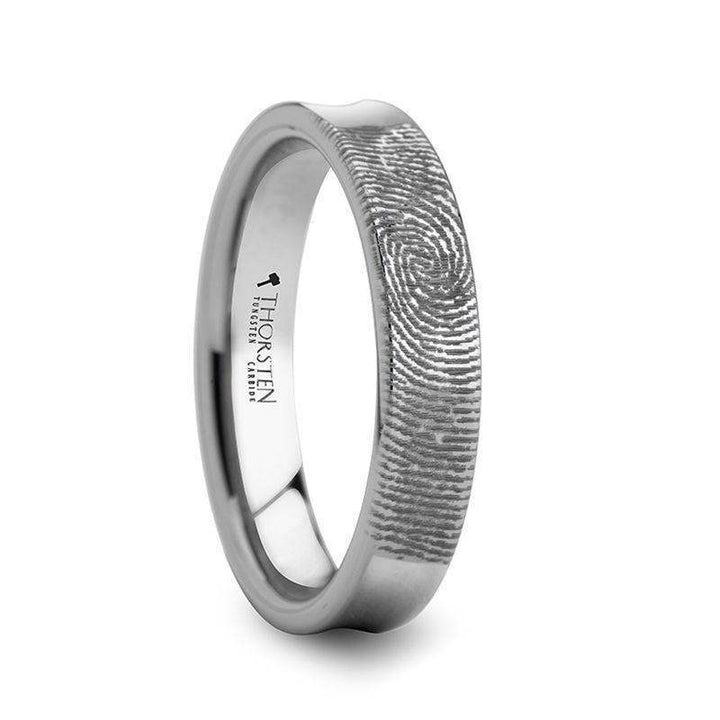 Fingerprint Engraved Concave Tungsten Ring Polished - Washington - 4mm - 8mm - Larson Jewelers
